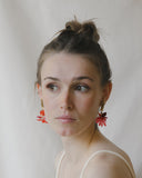 MRLASPIUR-ZINNIA, pendientes colgantes dorados, con diseño de flores rojo, moda española, moda femenina