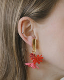 MRLASPIUR-ZINNIA, pendientes colgantes dorados, con diseño de flores rojo, moda española, moda femenina