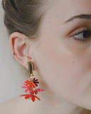 MRLASPIUR-ZINNIA, pendientes colgantes dorados, con diseño de flores rojo, moda española, moda femenina