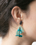 MRLASPIUR, diseño de pendientes colgante, flores color celeste, con brillitos, moda responsable,  moda original