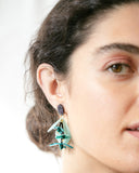 MRLASPIUR, diseño de pendientes colgante, flores color celeste, con brillitos, moda responsable,  moda original