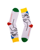 calcetines José Antonio Roda - peSeta, 
diseño colorido verde, amarillo y rojo. Estampado ilustración Limited edition Spanish fashion, Carteras ecológicas originales