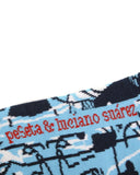 Calcetines azules Luciano Suárez, diseños divertidos azul y celeste, dibujos, moda original, estampados originales tallas reales, ropa favorecedora