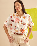 peSeta-camisa-ilheus-latigo-claro, estampado café sobre blanco, Moda original, calidad y confort.
corte suelto, sencillo y elegante a la vez. moda española, moda femenina